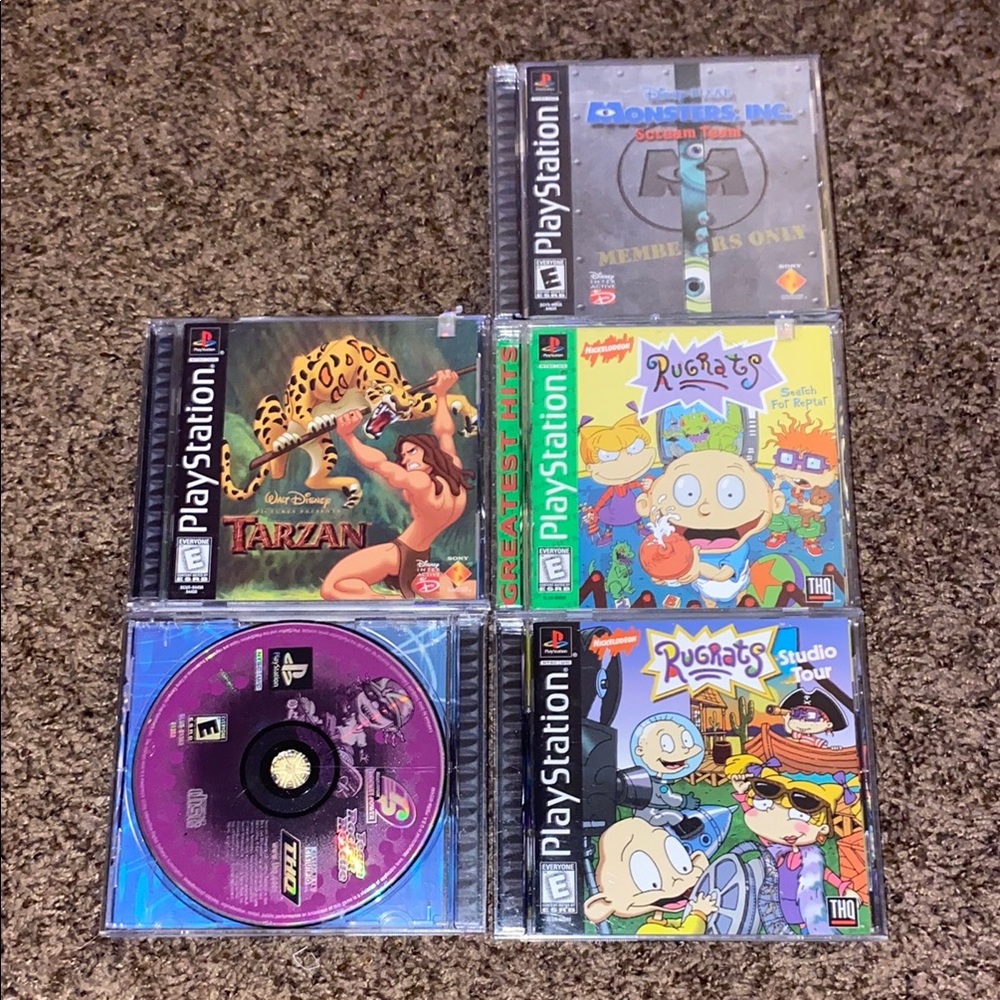 PlayStation 1 Sony Game Set Nickelodeon Disney 5 Games- Colorful Classics